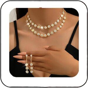 Crystal Bridal Jewelry Set Silver Necklace Earrings Bracelet for Women